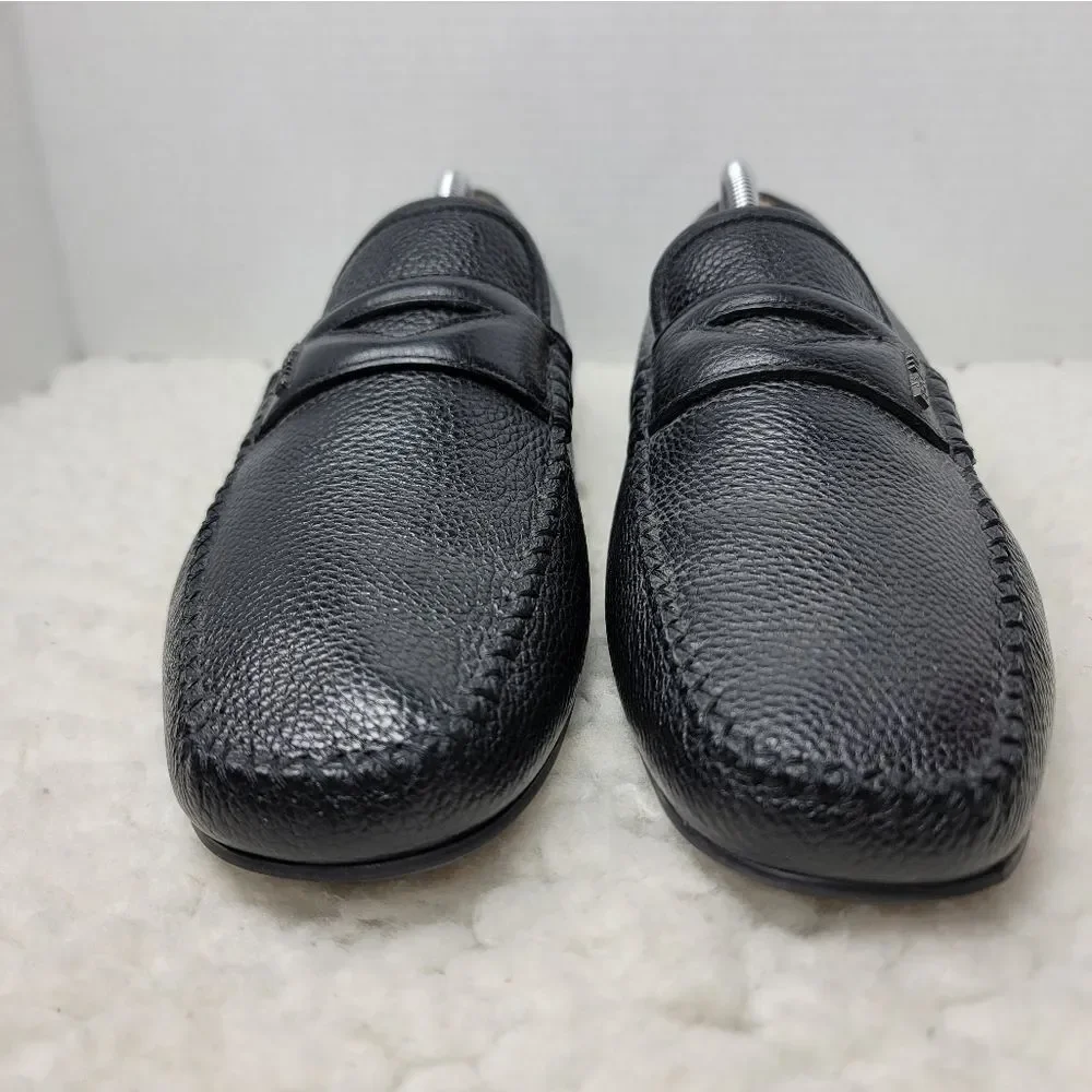 Louis Feraud Paris Mens Driving Boat Loafer Size 9.5 Black Pebbled Leather Shoes